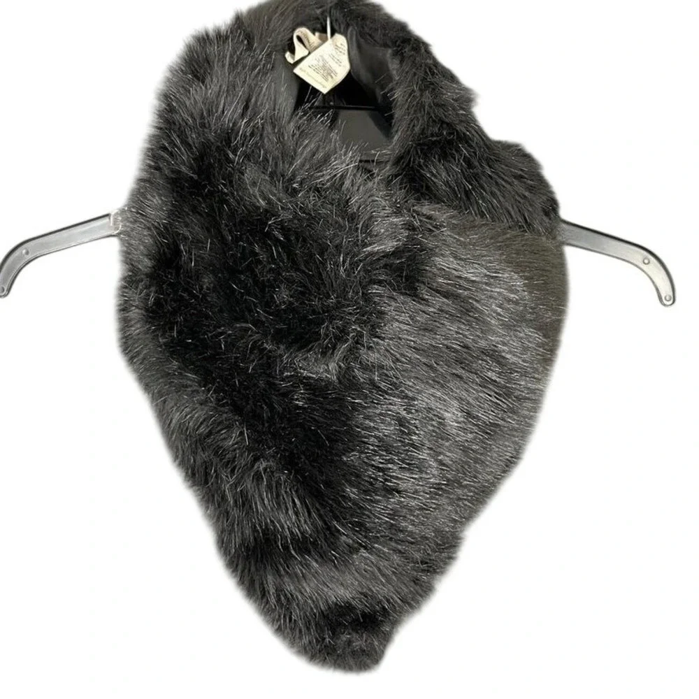 Soft Surroundings Faux Fur‎ Scarf Wrap Black Shag Neck Warmer OS Womens